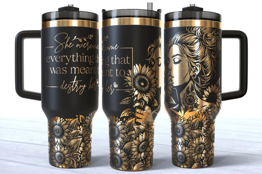 She Overcame Everything That Was Meant To Destroy Her Laser Engraved Affirmation 40oz Stainless Steel Makerflo Tumbler