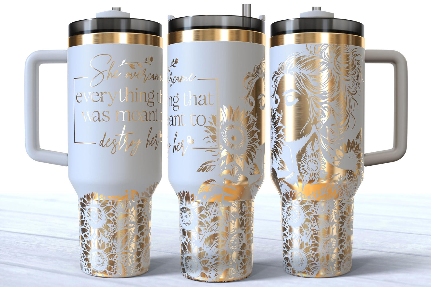 She Overcame Everything That Was Meant To Destroy Her Laser Engraved Affirmation 40oz Stainless Steel Makerflo Tumbler