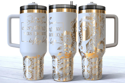 She Overcame Everything That Was Meant To Destroy Her Laser Engraved Affirmation 40oz Stainless Steel Makerflo Tumbler