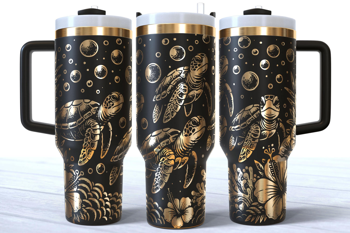 Laser Engraved Sea Turtle Ocean Themed 40oz Makerflo Tumbler