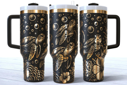Laser Engraved Sea Turtle Ocean Themed 40oz Makerflo Tumbler