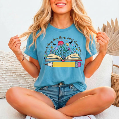 Teacher Relaxed Fitted T-Shirt, Bella Canvas 3001, Teach Love Grow, Educator Gift