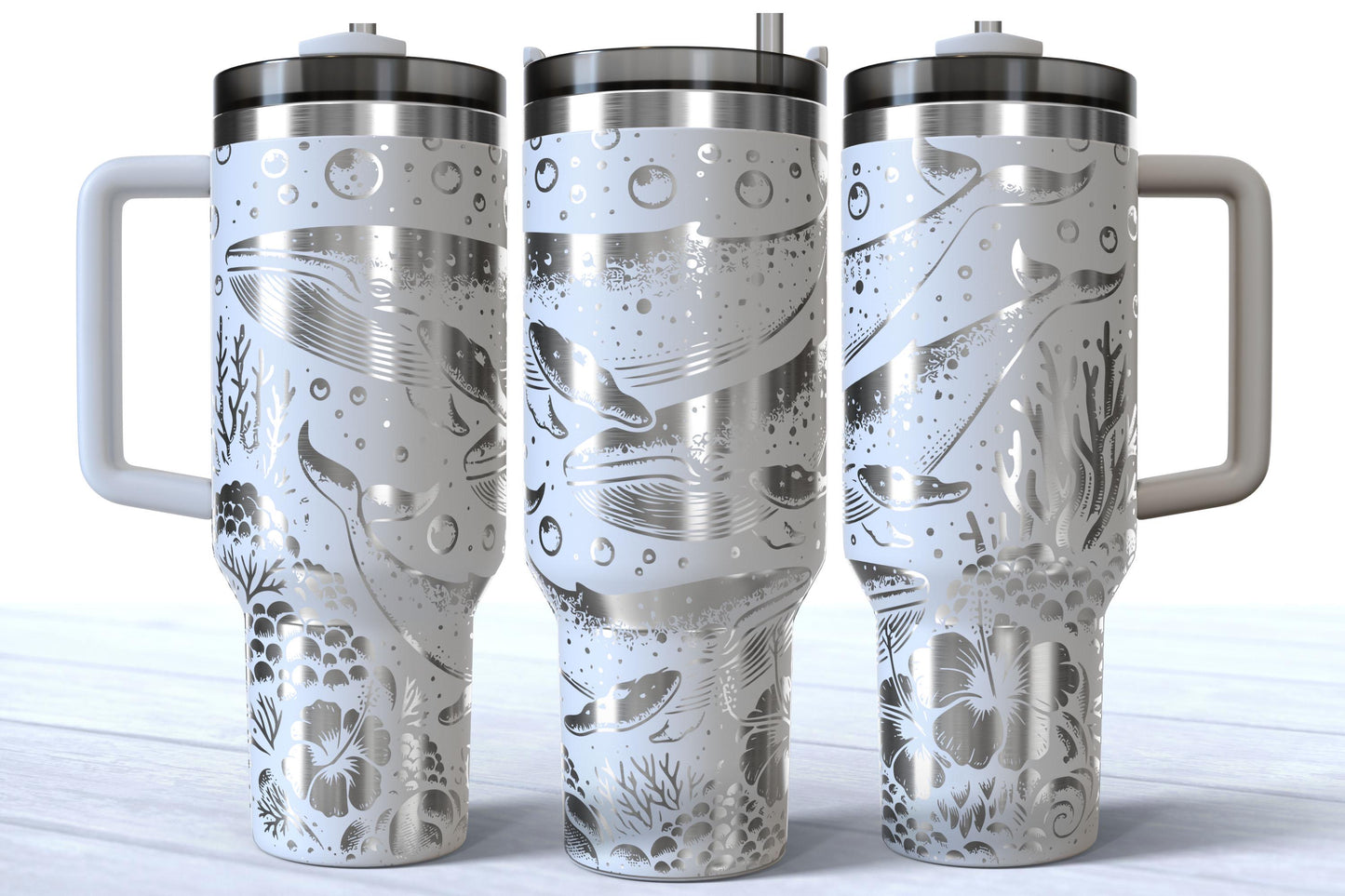 Laser Engraved Whale 40oz Makerflo Tumbler