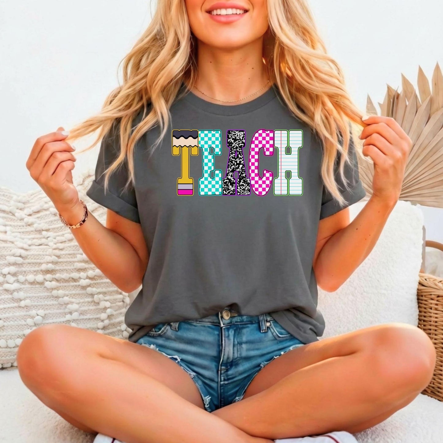 Teacher Shirt | TEACH Relaxed Fitted Graphic Tee – Educator Gift | Peanut Bubba Print Shop