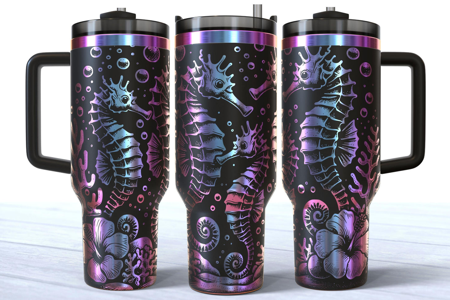 Laser Engraved Seahorse 40oz Stainless Steel Makerflo Tumbler
