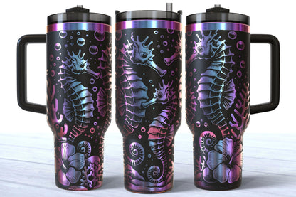 Laser Engraved Seahorse 40oz Stainless Steel Makerflo Tumbler