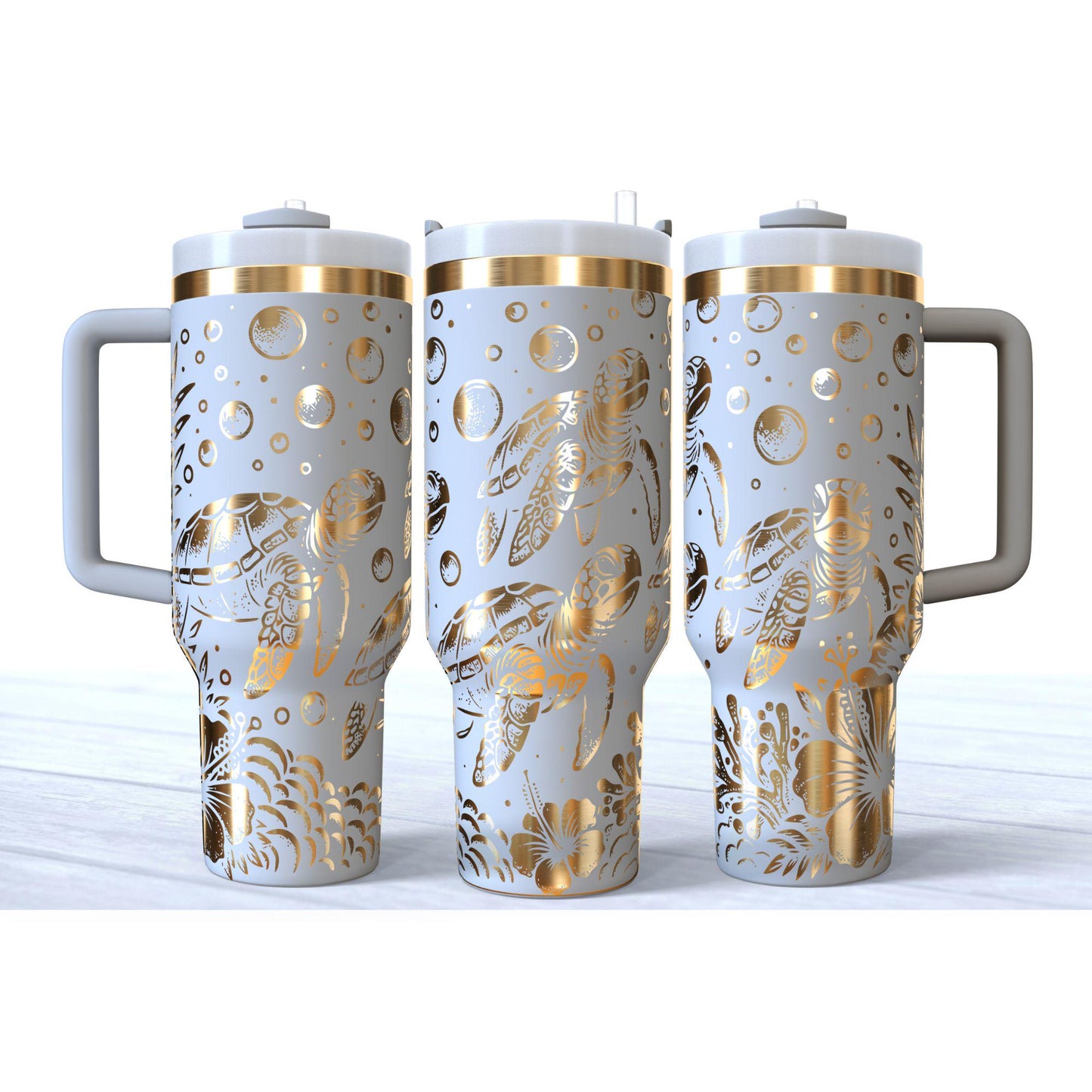 Laser Engraved Sea Turtle Ocean Themed 40oz Makerflo Tumbler