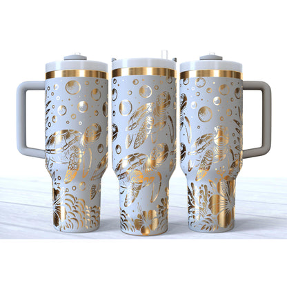 Laser Engraved Sea Turtle Ocean Themed 40oz Makerflo Tumbler