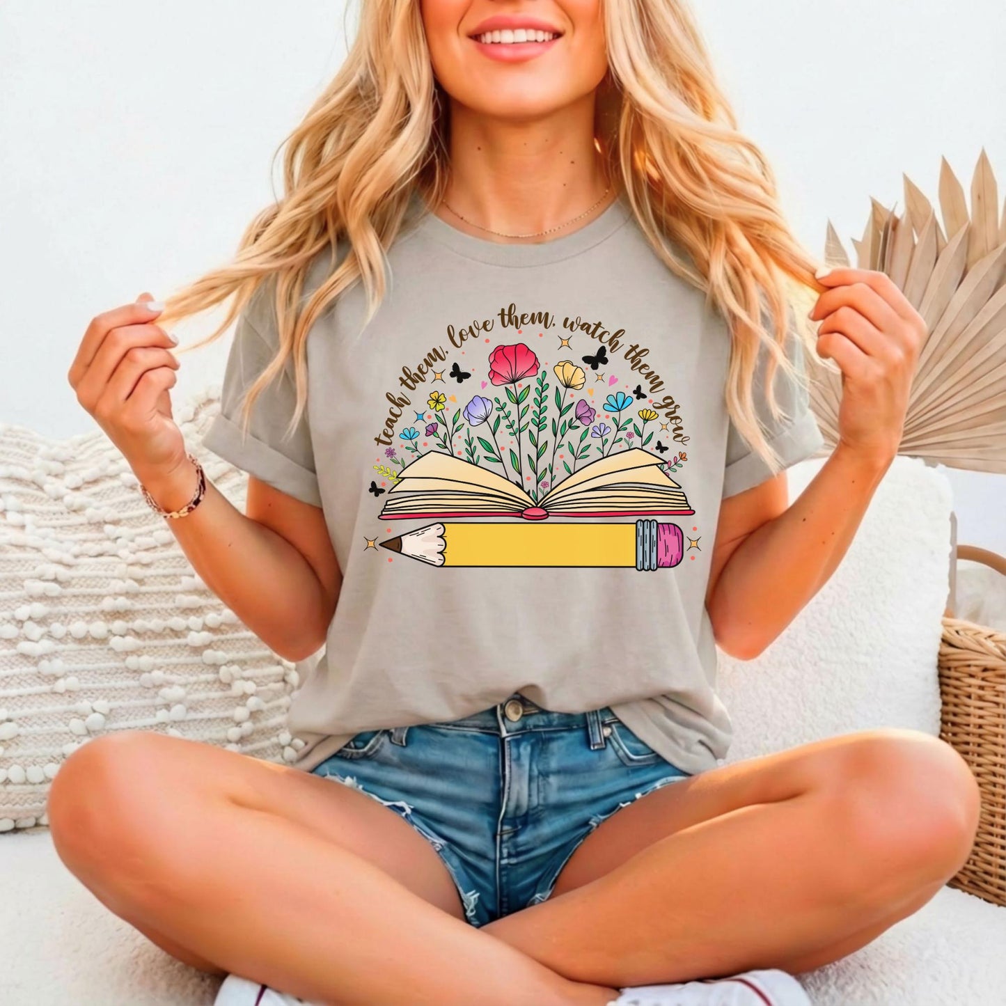 Teacher Relaxed Fitted T-Shirt, Bella Canvas 3001, Teach Love Grow, Educator Gift