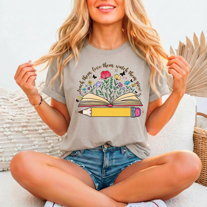 Teacher Relaxed Fitted T-Shirt, Bella Canvas 3001, Teach Love Grow, Educator Gift