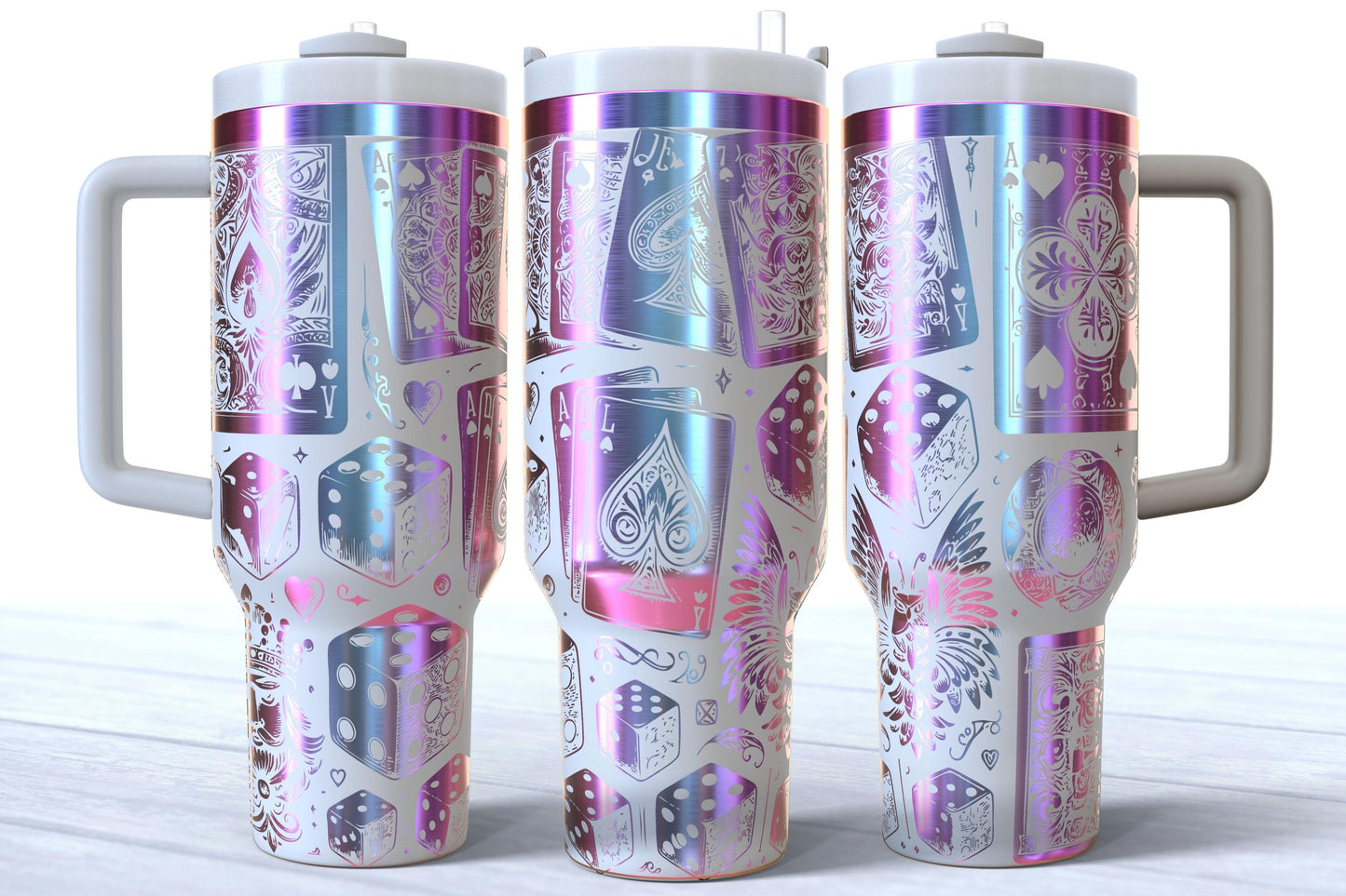 Laser Engraved Casino Playing Cards Dice 40oz Makerflo Tumbler