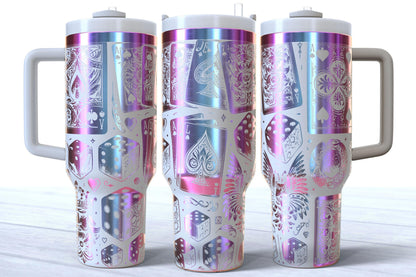 Laser Engraved Casino Playing Cards Dice 40oz Makerflo Tumbler