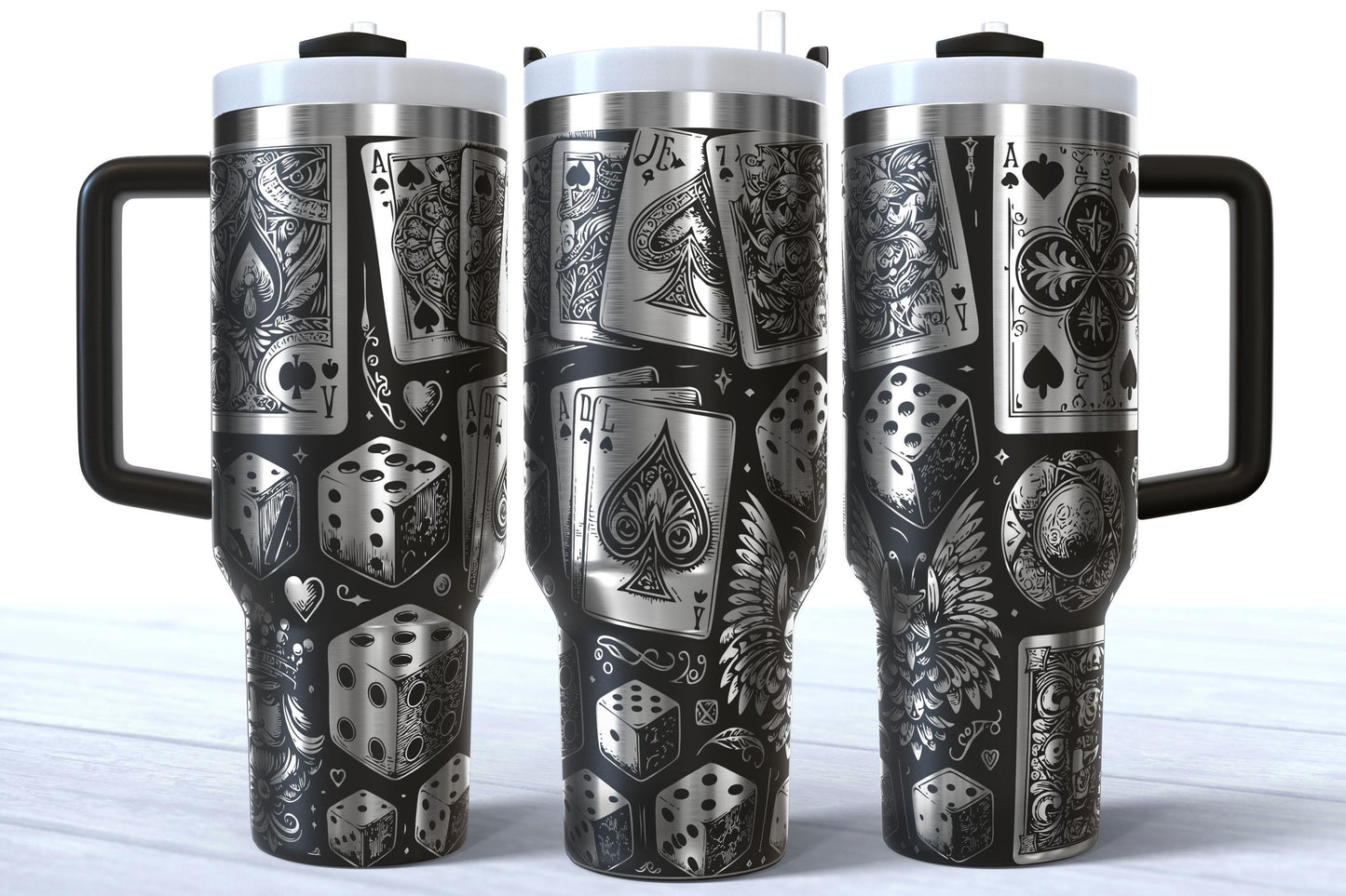 Laser Engraved Casino Playing Cards Dice 40oz Makerflo Tumbler