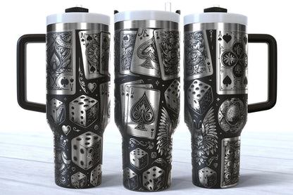 Laser Engraved Casino Playing Cards Dice 40oz Makerflo Tumbler