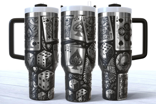 Laser Engraved Casino Playing Cards Dice 40oz Makerflo Tumbler