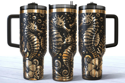 Laser Engraved Seahorse 40oz Stainless Steel Makerflo Tumbler