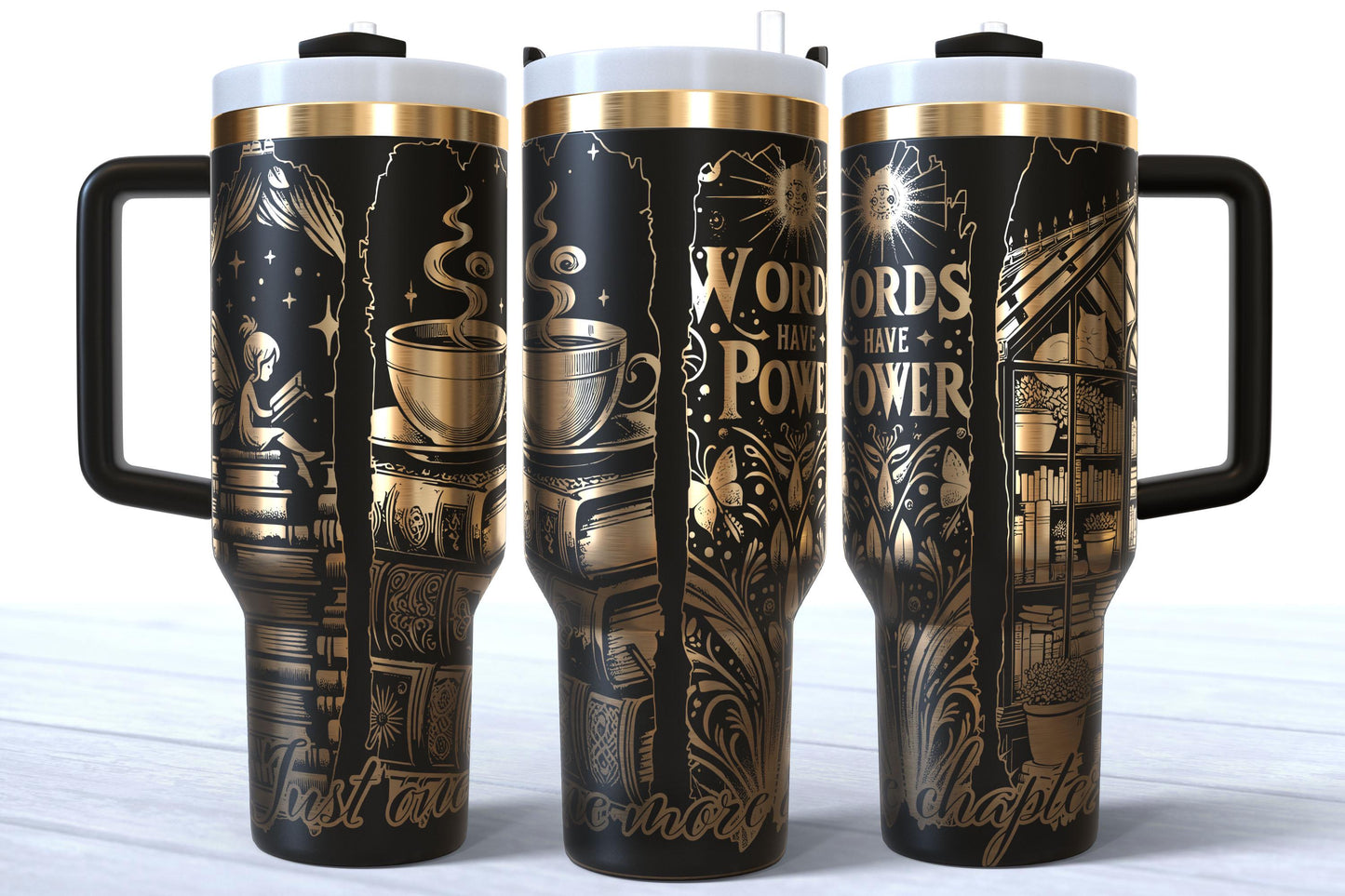 Laser Engraved Book Lover Tumbler | “Words Have Power” | "Just One More Chapter"