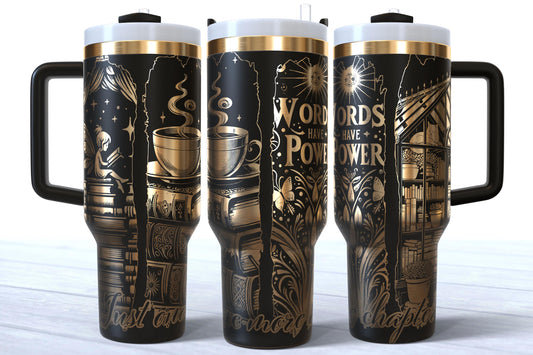 Laser Engraved Book Lover Tumbler | “Words Have Power” | "Just One More Chapter"
