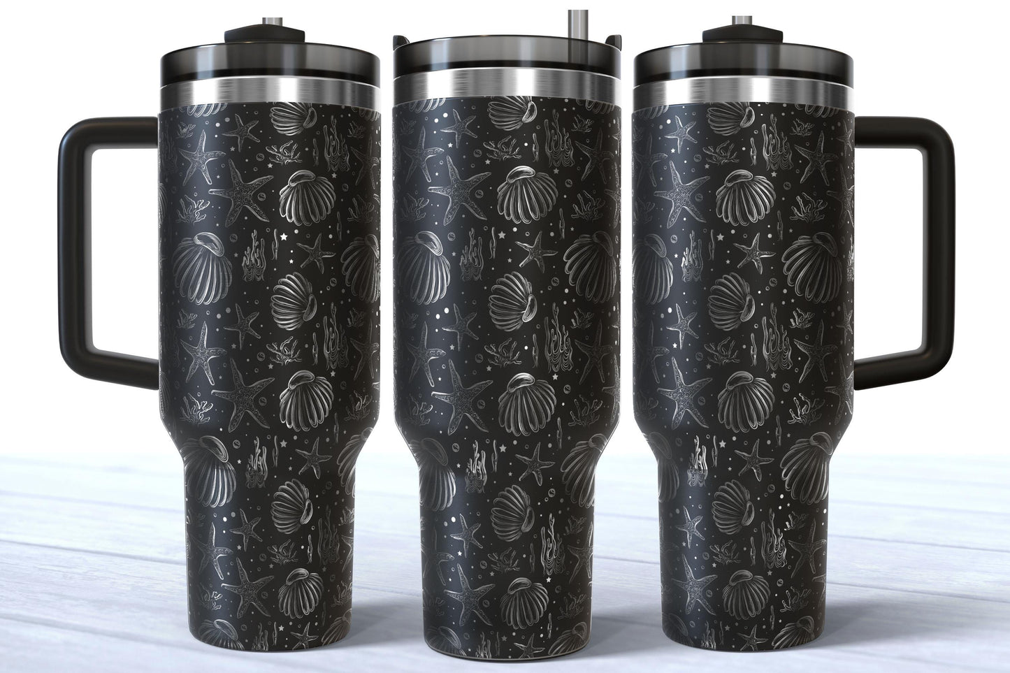 Laser Engraved Sea Shells and Starfish 40oz Makerflo Tumbler