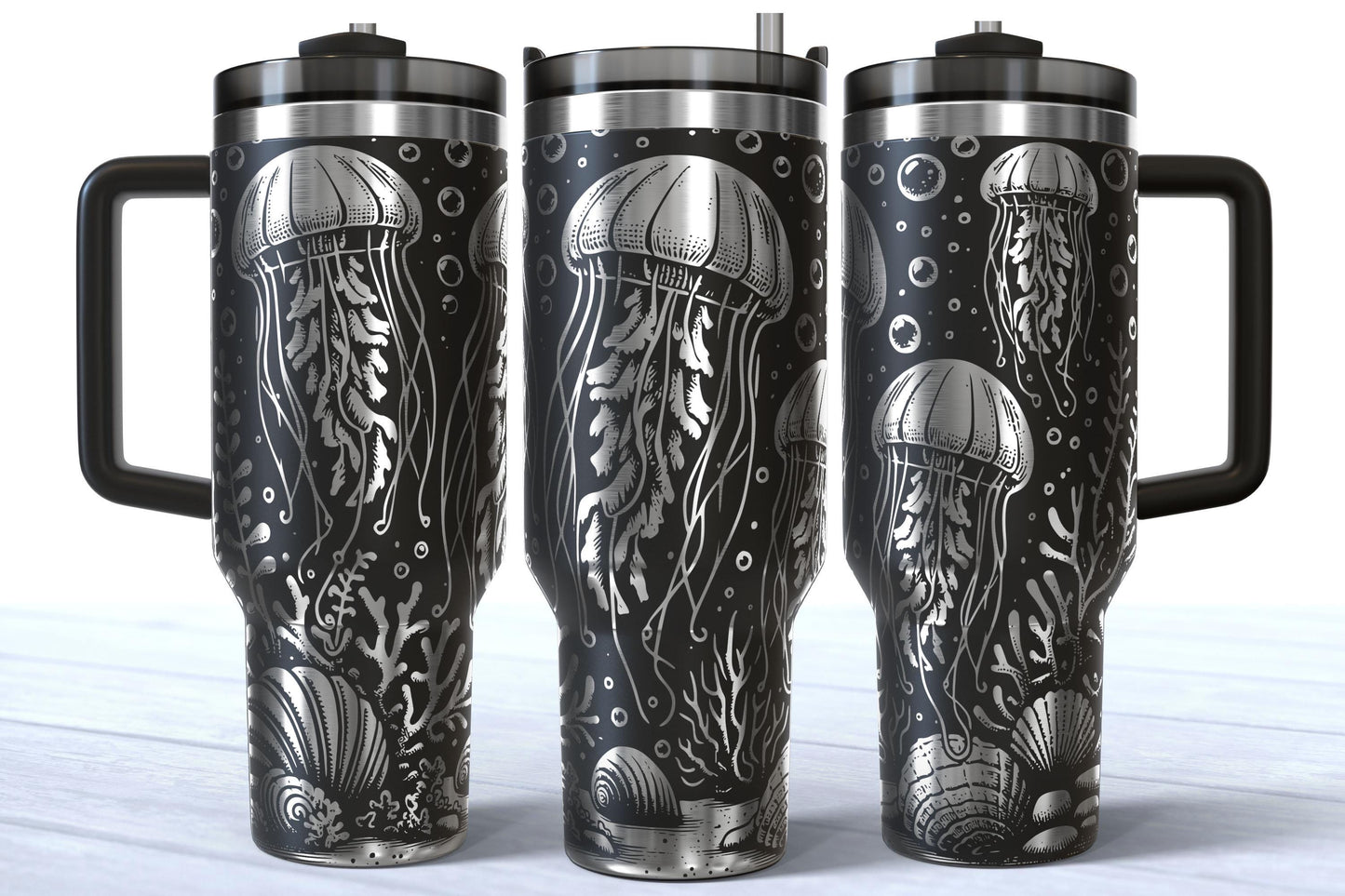 Laser Engraved Jellyfish 40oz Makerflo Tumbler