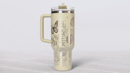 Spring Themed Butterfly Floral Laser Engraved 40oz Hogg/Stainless Steel Depot Tumbler